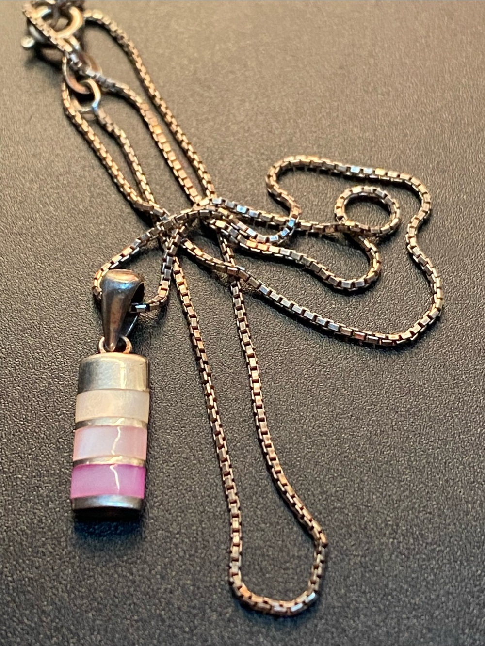 16 Inch 925 Sterling Silver Triple Mother of Pearl Inlay Pendant Necklace